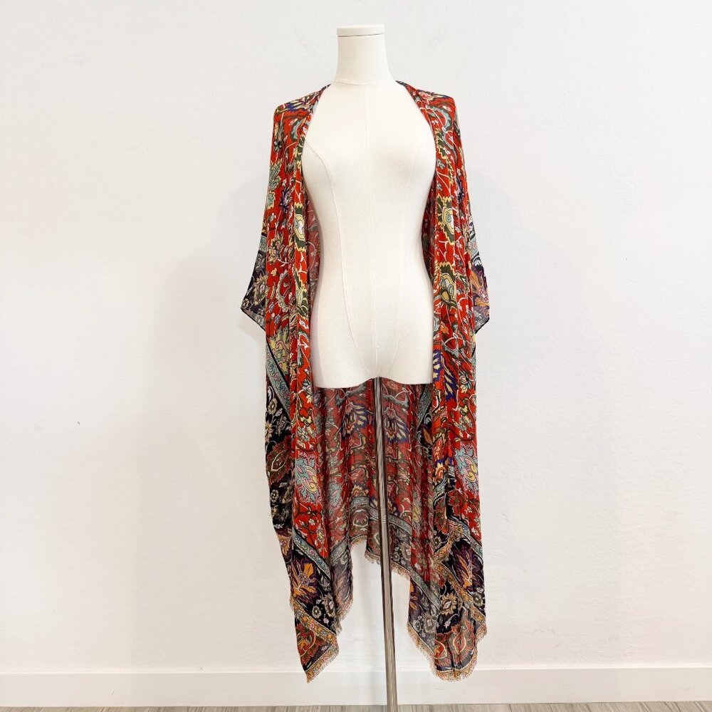 Subtle Luxury Caza Kimono Open Front Coverup Anthropologie Fall Boho Bohemian OS - Picture 11 of 12